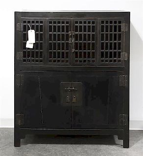 A Chinese Monochrome Wood Cabinet, Height 51 x width 42 x depth 17 inches.