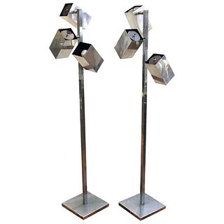 Sonneman Koch & Lowy Modernist Chrome Floor Lamps
