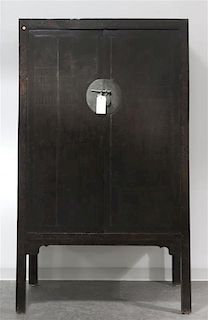 A Chinese Black Lacquer Cabinet, Height 81 x width 48 x depth 26 inches.