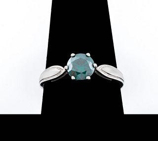 14K White Gold 0.95 Carat Blue Green Diamond Ring
