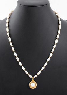 14K Yellow Gold Cultured Pearl Necklace & Enhancer