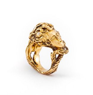 14K Yellow Gold Diamond Medusa Ring