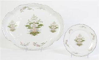 Two Continental Porcelain Articles, Width of tray 15 3/4 inches.