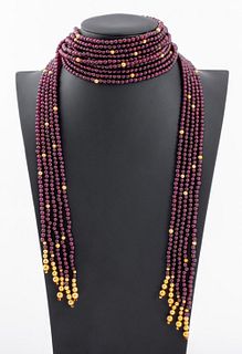 14K Yellow Gold Diamond Garnet Bead Lasso Necklace