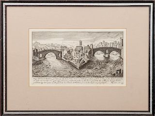 After Aegidius Sadeler II (1568-1629): View of the Church of San Bartolomeo all'Isola on Tiber Island, Plate 37 from Ruins of