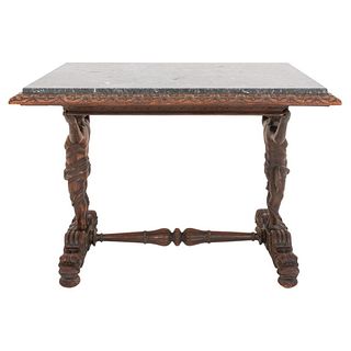 Henri II Gothic Style Carved Oak Side Table