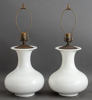 Chinese White Glazed Ceramic Lamps, 2