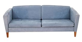 Borge Mogensen Style Blue Suede Upholstered Sofa