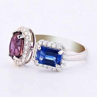3.01ctw Blue and Bluish Purple Sapphire and 0.30ctw Diamond 18K White Gold Ring