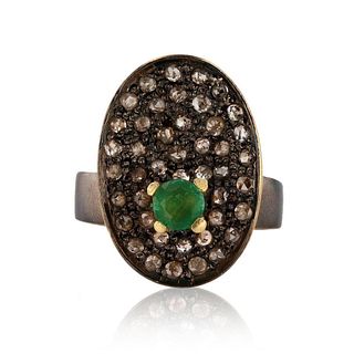 0.40ct Emerald and 0.58ctw Diamond Silver Ring
