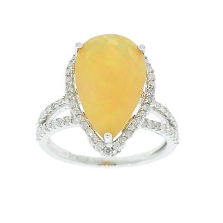 2.99ct Opal and 0.77ctw Diamond 14K White Gold Ring
