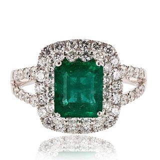 2.14ct Emerald and 1.08ctw Diamond 18K White Gold Ring