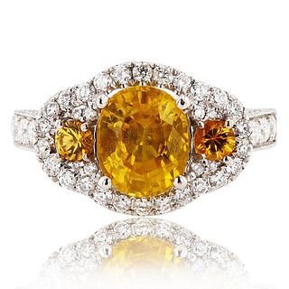 2.88ctw Yellow Sapphire and 1.07ctw Diamond 18K White Gold Ring