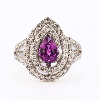 1.40ct UNHEATED Pink-Purple Sapphire and 1.11ctw Diamond Platinum Ring (GIA CERTIFIED)