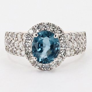 1.80ct UNHEATED Blue Spinel and 0.81ctw Diamond Platinum Ring (GIA CERTIFIED)
