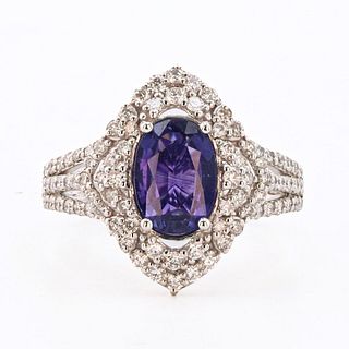 1.81ct UNHEATED Purple Sapphire and 0.77ctw Diamond Platinum Ring (GIA CERTIFIED)