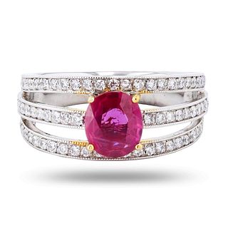 1.05ct UNHEATED Ruby and 0.53ctw Diamond Platinum Ring (GIA CERTIFIED)