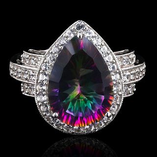 7.00ct Mystic Topaz and 1.00ctw White Topaz Silver Ring