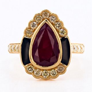 2.83ct Mozambique Ruby and 0.63ctw Diamond 18K Yellow Gold Ring (GIA CERTIFIED)
