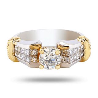 0.71ct SI2 CLARITY CENTER Diamond 18K White and Yellow Gold Ring (1.51ctw Diamonds) GIA CERTIFIED