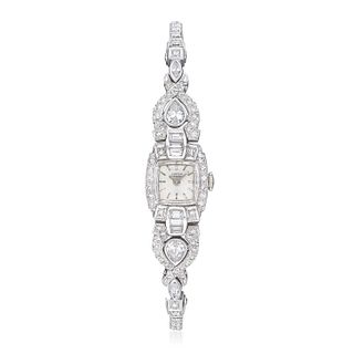 Lucien Piccard Art Deco Watch in Platinum with Diamonds