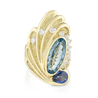 Vintage Topaz Sapphire and Diamond Gold Ring