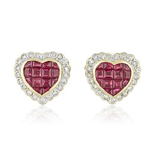 Ruby and Diamond Heart Earrings