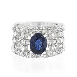 Sapphire and Diamond Wide Ring