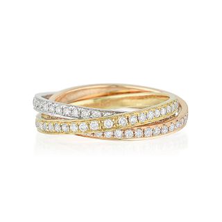 Diamond Tri-Color Gold Interlocking Ring