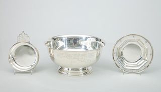 Newport Presentation Silver Paul Revere Reproduction Bowl, a Blackington Silver Porringer, and an International Silver Candy 
