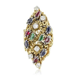 Vintage Multi Color Stone and Diamond Gold Ring