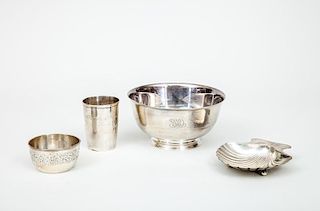 Tiffany & Co. Monogrammed Silver Revere Bowl, a Tiffany & Co. Monogrammed Silver Shell, a Gorham Monogrammed Silver Cup