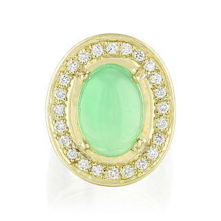 Chalcedony and Diamond Gold Ring