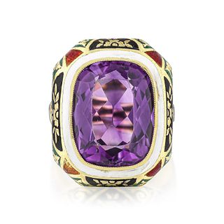 Antique Enamel and Amethyst Ring