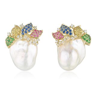 Pearl Mix Colored Sapphire and Diamond Earrings