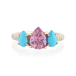 Pink Sapphire Turquoise and Diamond Ring, GIA Certified