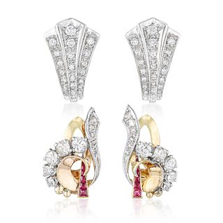 Group of Two Pairs of Diamond Earrings