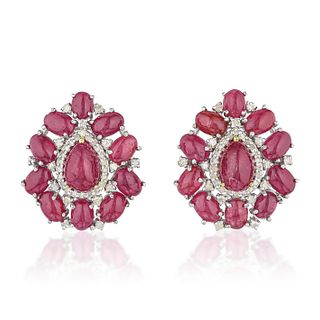 Unheated Ruby and Diamond Earrings