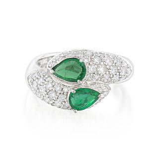 Emerald and Pave Diamond Bypass Ring