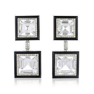 Rock Crystal Onyx and Diamond Earrings
