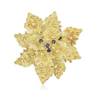 Vintage Sapphire Gold Flower Brooch