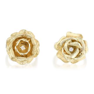 Group of Two Diamond and Gold Rose Rings