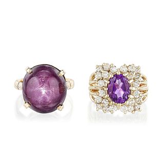 Star Ruby Ring and Amethyst and Diamond Ring