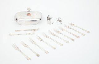 Assembled Set of Twelve Georgian Crested Silver Three-Prong Dessert Forks