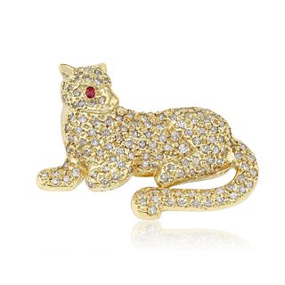 Diamond and Gold Panther Brooch