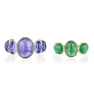 Cabochon Emerald Ring and Tanzanite Ring