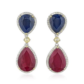 Ruby Sapphire and Diamond Earrings