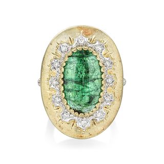 Emerald and Diamond Gold Ring, Italian