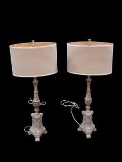 Pair of Neo-Classical Style Wooden Painted Lamps