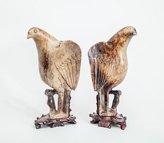 Two Chinese Carved Softstone Figures of Birds